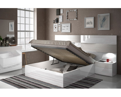 Garcia Sabate Cordoba King Size Bed with Storage - White High Gloss/Natural Oak