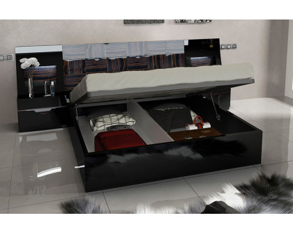 Garcia Sabate Marbella Queen Size Bed with Storage - Black High Gloss/Ebony Natural High Gloss