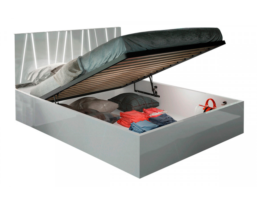 Garcia Sabate Ronda Dali Queen Size Bed with Storage - White High Gloss/Light Gray