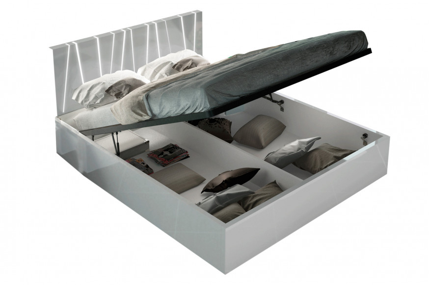 Garcia Sabate™ Ronda Dali King Size Bed with Storage - White High Gloss/Light Gray