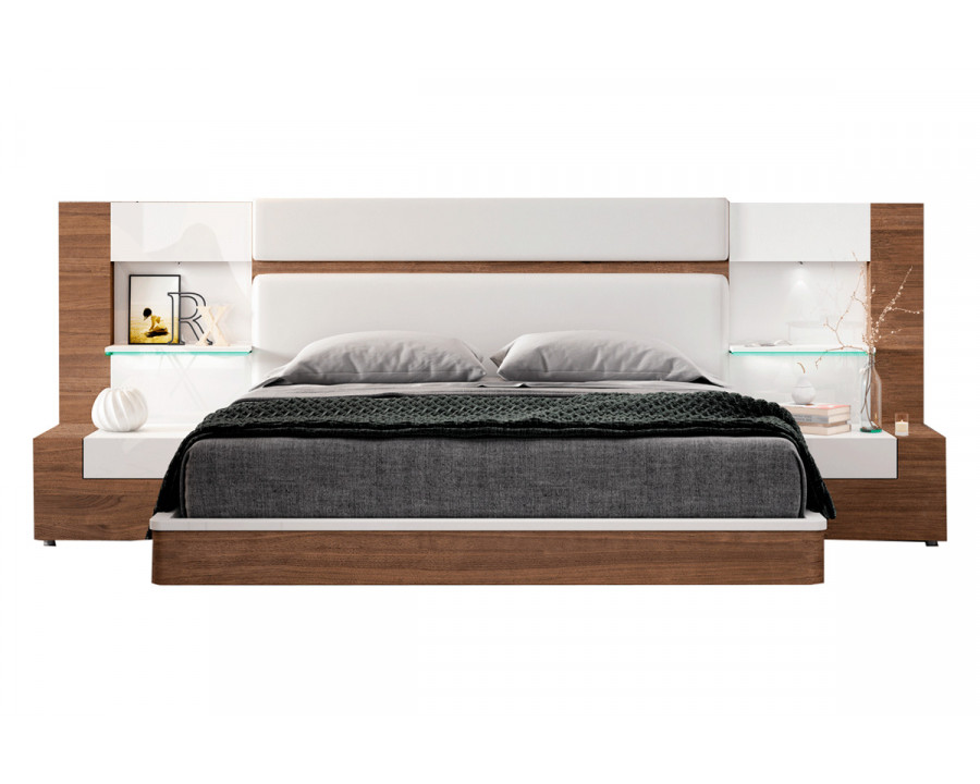 Garcia Sabate Mar Queen Size Bed with Storage - White High Gloss/Walnut