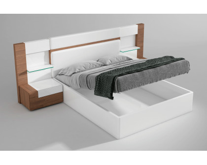 Garcia Sabate Mar Queen Size Bed with Storage - White High Gloss/Walnut