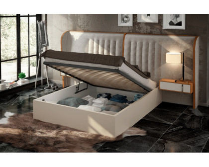 Garcia Sabate - Cadiz Queen Size Bed with Storage in Arena Matt/Nogal Natural