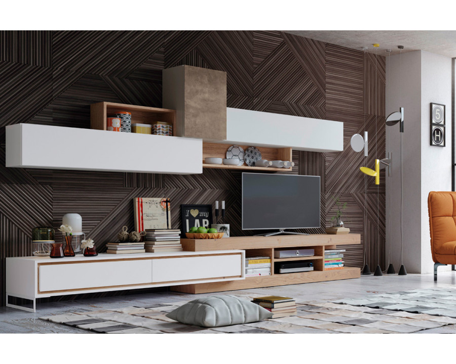 Garcia Sabate - Laurel Composition 2 TV Stand in Blanco Matt/Pizarra Porcelanico/Roble Montana