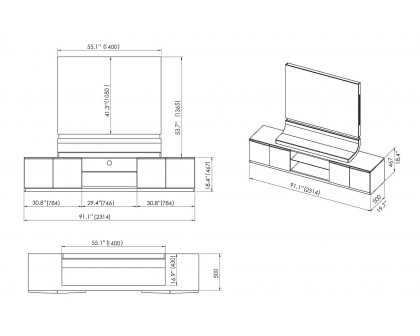 Garcia Sabate - Granada TV Stand with Panel in White High Gloss/Light Gray