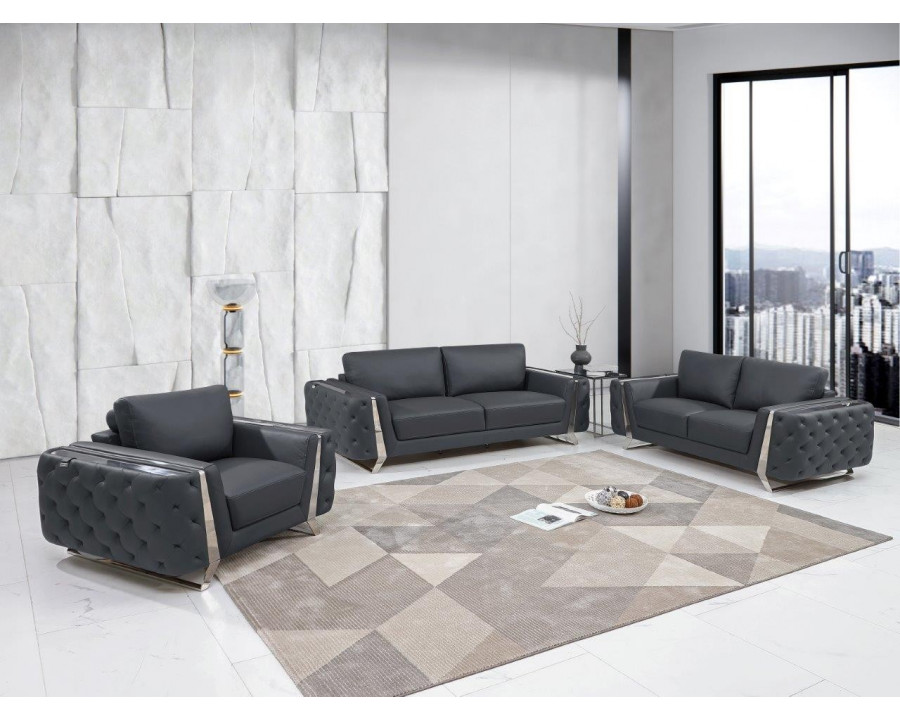 GUF 1050 3pc Living Room Set - Dark Gray, Genuine Italian Leather