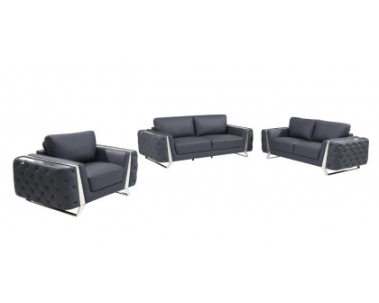 GUF 1050 3pc Living Room Set - Dark Gray, Genuine Italian Leather