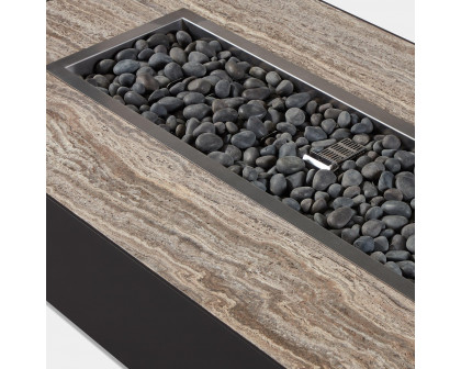 Harbour Antigua Rectangle Fire Table - Aluminum Asteroid, Travertine Dark Gray