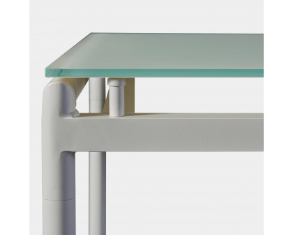 Harbour Breeze Glass Dining Table 39" - Aluminum Asteroid, Glass Taupe