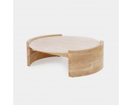 Harbour Catalina Round Coffee Table - Teak Natural, Travertine Cream