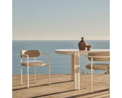 Harbour Cove Aluminum Pill Dining Table - Aluminum Asteroid, Travertine Natural