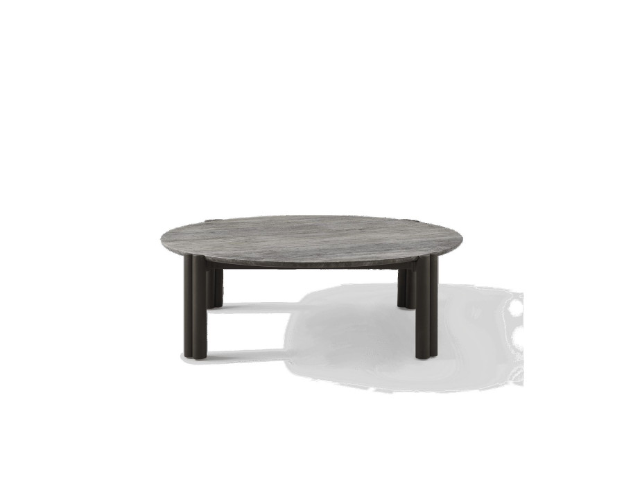 Harbour Cove Aluminum Round Coffee Table - Aluminum Asteroid, Travertine Dark Gray