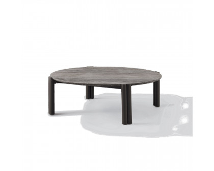 Harbour Cove Aluminum Round Coffee Table - Aluminum Asteroid, Travertine Dark Gray