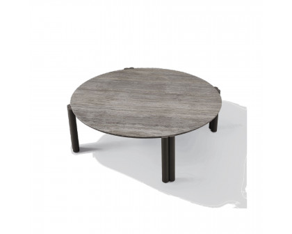 Harbour Cove Aluminum Round Coffee Table - Aluminum Asteroid, Travertine Dark Gray