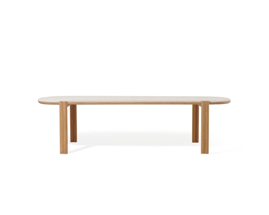 Harbour Cove Teak Pill Dining Table - Teak Natural, Travertine Cream