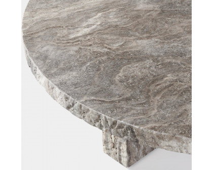 Harbour Florence Round Plank Coffee Table - Chipped Travertine Silver