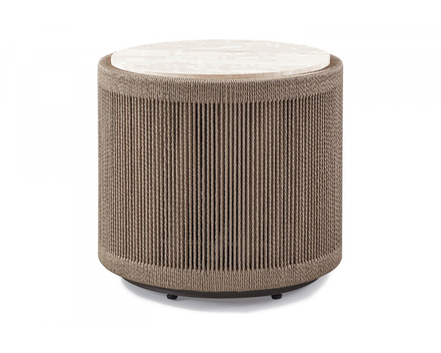 Harbour Formentera Round Side Table - Twisted Rope Dune, Travertine Natural