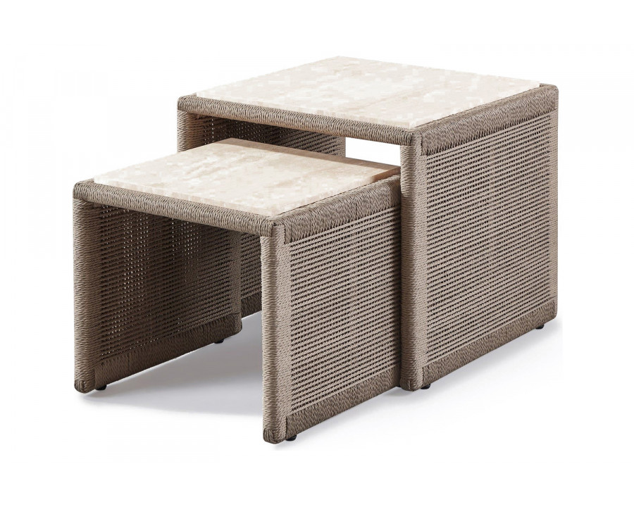 Harbour Formentera Nesting Side Tables - Twisted Rope Dune, Travertine Natural