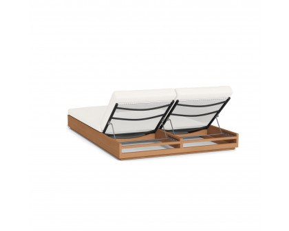 Harbour Hayman Teak Double Sun Lounge - Teak Natural, Panama Blanco, Batyline White