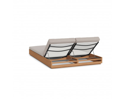 Harbour Hayman Teak Double Sun Lounge - Teak Natural, Panama Marble, Batyline White