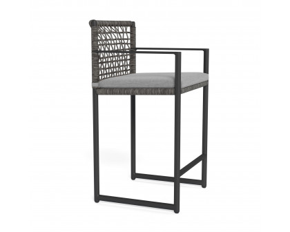 Harbour Loop Counter Stool - Aluminum Asteroid, Lisos Piedra, Wicker Gray