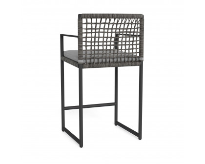 Harbour Loop Counter Stool - Aluminum Asteroid, Lisos Piedra, Wicker Gray