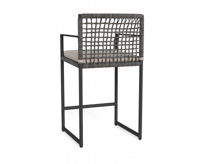 Harbour Loop Counter Stool - Aluminum Asteroid, Panama Marble, Wicker Gray