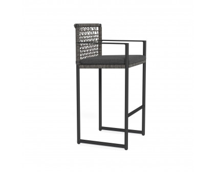 Harbour Loop Bar Stool - Aluminum Asteroid, Lisos Grafito, Wicker Gray