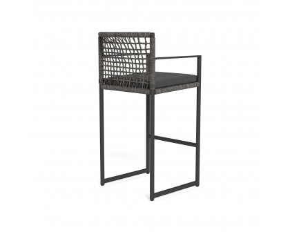 Harbour Loop Bar Stool - Aluminum Asteroid, Lisos Grafito, Wicker Gray