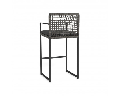 Harbour Loop Bar Stool - Aluminum Asteroid, Lisos Grafito, Wicker Gray