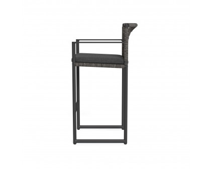 Harbour Loop Bar Stool - Aluminum Asteroid, Lisos Grafito, Wicker Gray