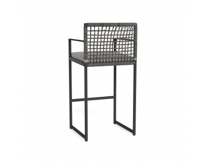 Harbour Loop Bar Stool - Aluminum Asteroid, Lisos Piedra, Wicker Gray