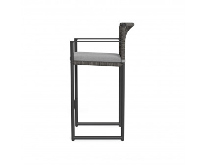 Harbour Loop Bar Stool - Aluminum Asteroid, Lisos Piedra, Wicker Gray