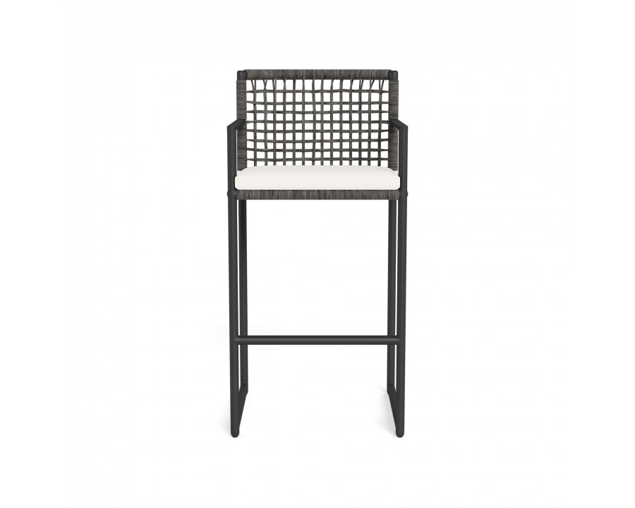 Harbour Loop Bar Stool - Aluminum Asteroid, Panama Blanco, Wicker Gray