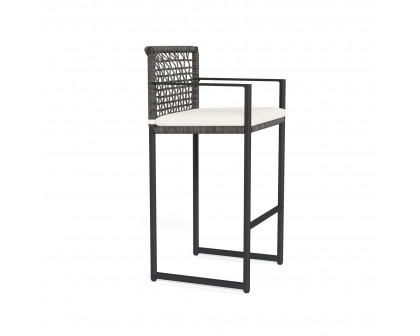 Harbour Loop Bar Stool - Aluminum Asteroid, Panama Blanco, Wicker Gray