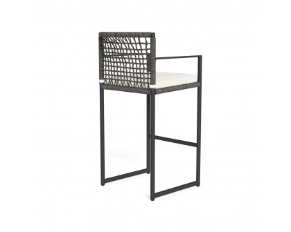 Harbour Loop Bar Stool - Aluminum Asteroid, Panama Blanco, Wicker Gray