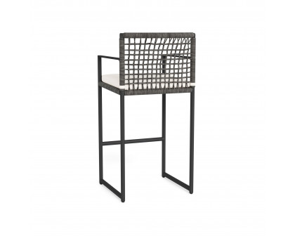 Harbour Loop Bar Stool - Aluminum Asteroid, Panama Blanco, Wicker Gray