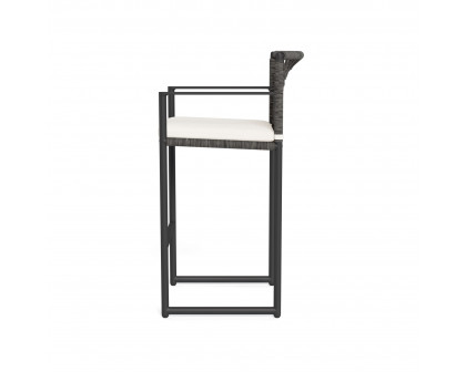 Harbour Loop Bar Stool - Aluminum Asteroid, Panama Blanco, Wicker Gray