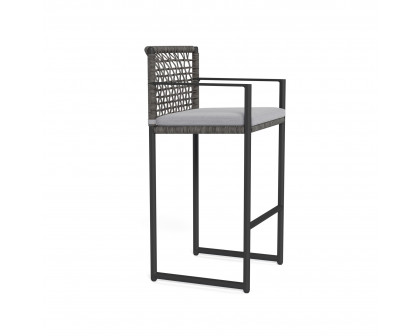 Harbour Loop Bar Stool - Aluminum Asteroid, Panama Cloud, Wicker Gray