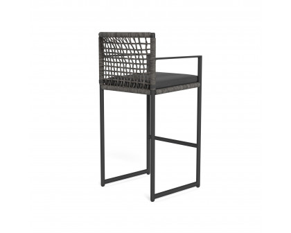 Harbour Loop Bar Stool - Aluminum Asteroid, Panama Grafito, Wicker Gray