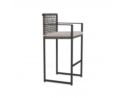 Harbour Loop Bar Stool - Aluminum Asteroid, Panama Marble, Wicker Gray