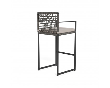 Harbour Loop Bar Stool - Aluminum Asteroid, Panama Marble, Wicker Gray