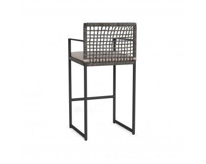 Harbour Loop Bar Stool - Aluminum Asteroid, Panama Marble, Wicker Gray