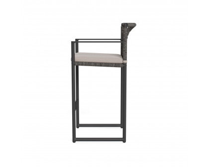 Harbour Loop Bar Stool - Aluminum Asteroid, Panama Marble, Wicker Gray