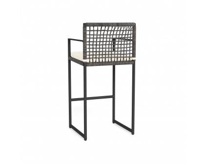 Harbour Loop Bar Stool - Aluminum Asteroid, Riviera Ivory, Wicker Gray