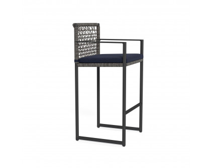 Harbour Loop Bar Stool - Aluminum Asteroid, Siesta Indigo, Wicker Gray