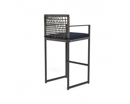 Harbour Loop Bar Stool - Aluminum Asteroid, Siesta Indigo, Wicker Gray