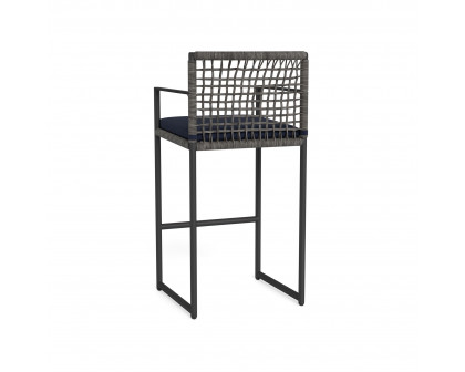 Harbour Loop Bar Stool - Aluminum Asteroid, Siesta Indigo, Wicker Gray