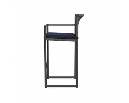 Harbour Loop Bar Stool - Aluminum Asteroid, Siesta Indigo, Wicker Gray