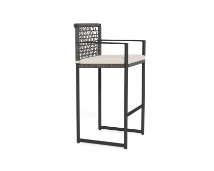 Harbour Loop Bar Stool - Aluminum Asteroid, Siesta Ivory, Wicker Gray